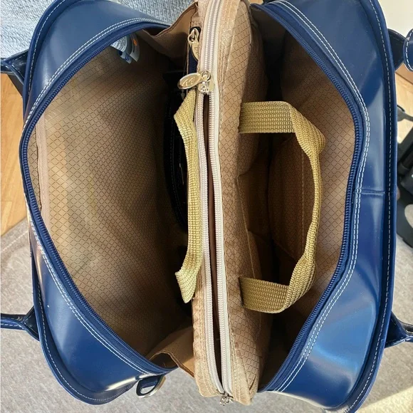 McKlein Blue Leather Briefcase for 15" Laptop with Wheels - Picture 3 of 7